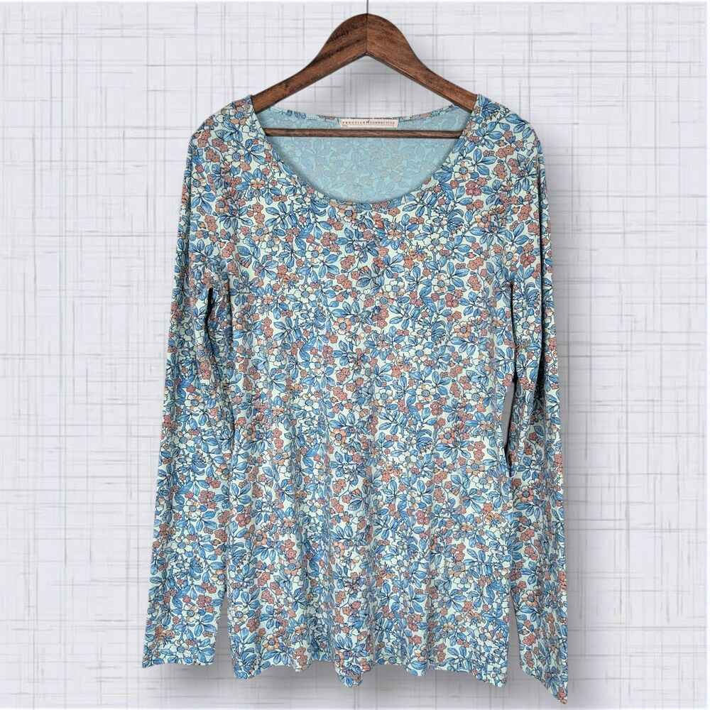Peruvian Connection Floral Pima Cotton Long Sleeve Tee Top - L